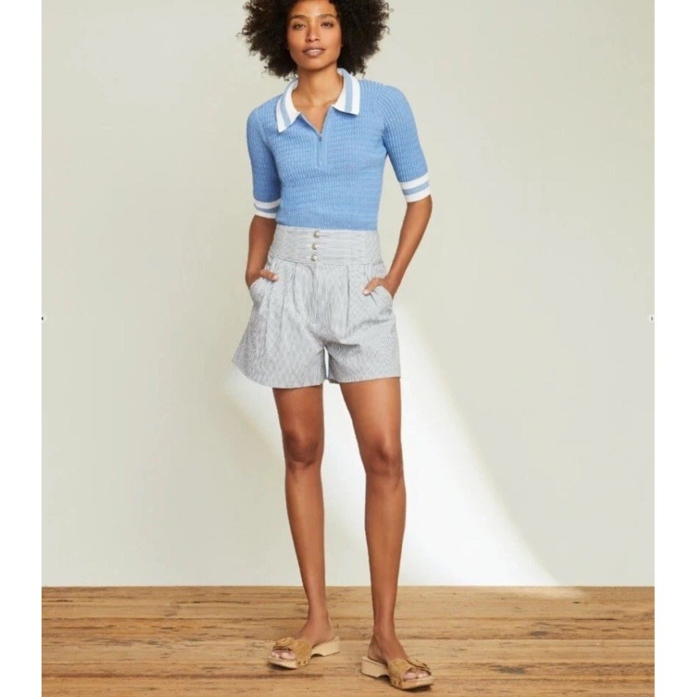 VERONICA BEARD Shorts Women sz 16 Blue White Stripe ALICIA High Seersucker NWT - Picture 2 of 5